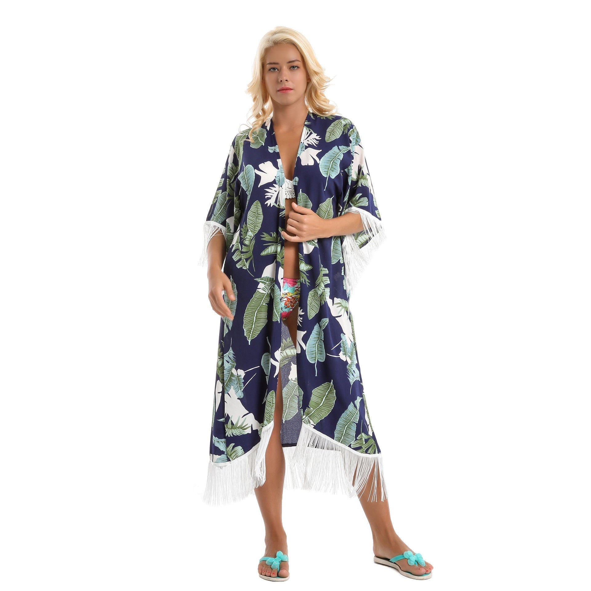 Summer Holiday Trend Leaf Pattern Tassel Bikini Jacket Sun Protective Blouse Cardigan Bella Mia